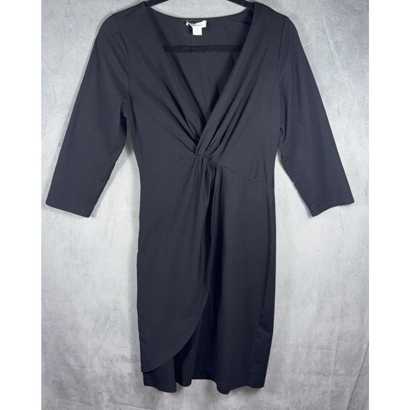 Sundance Dresses & Skirts - Sundance DRESS Black Faux Wrap Stretchy Modal V-Neck‎ Sz Medium-Closet Staple